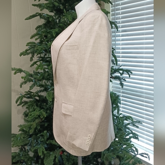 VINTAGE Beige Tweed SPORT COAT Beige Blazer Suit Timeless Designer Jacket Sz 40L - Picture 2 of 14